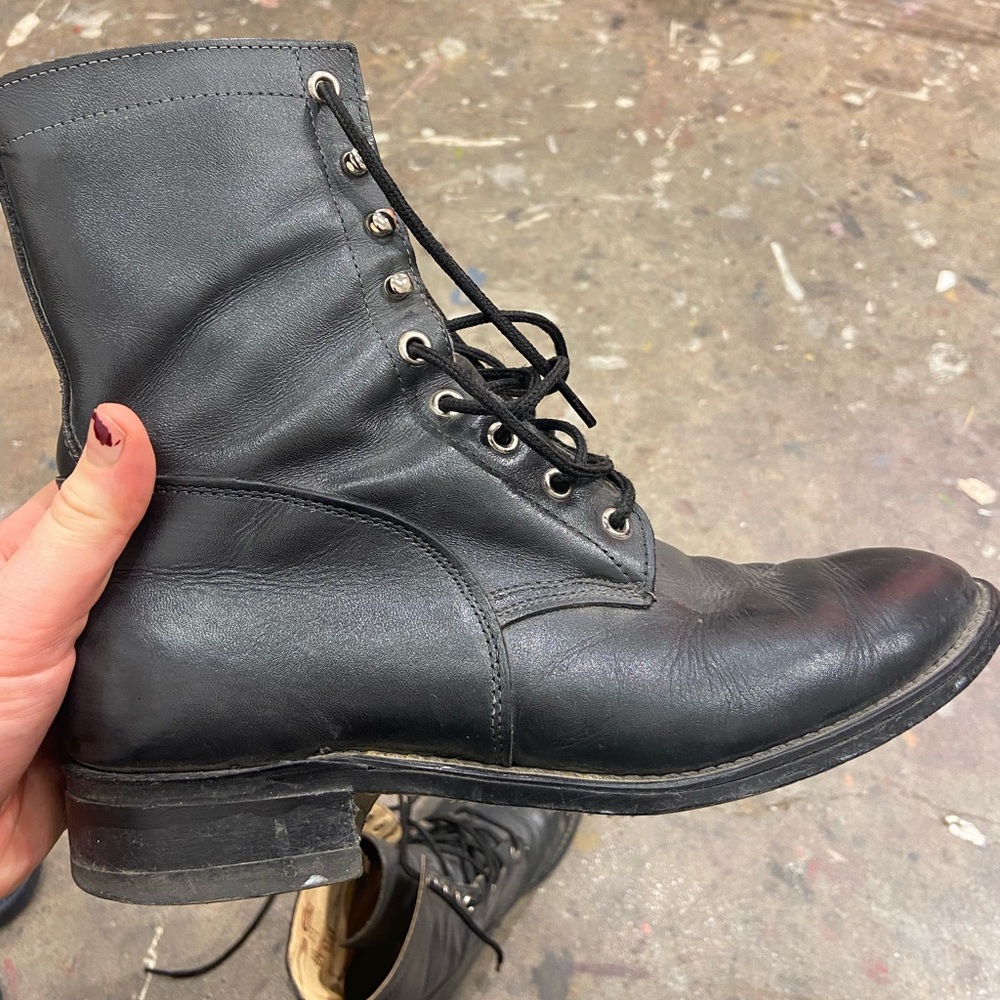 Black Leather Lace Up Packer Ankle Boots Men's Size 8.5 or Women's Size 10